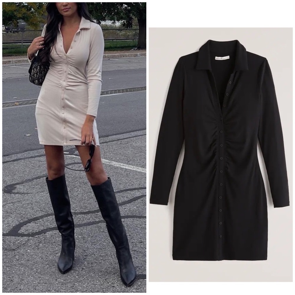 Ruched Knit Shirt Dress